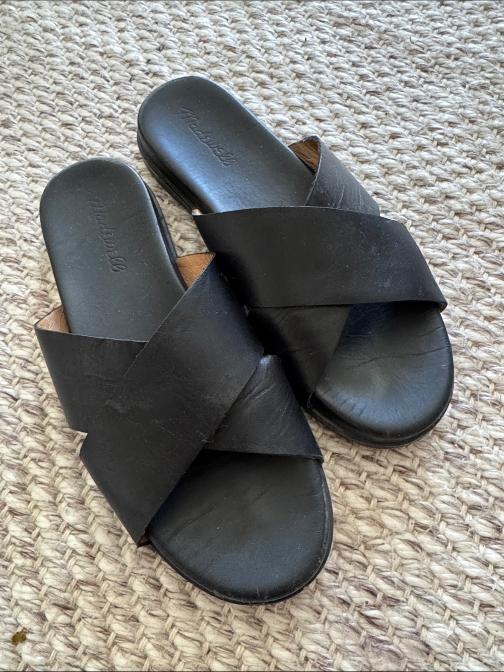 Madewell Black Crisscross Leather Slide Sandals